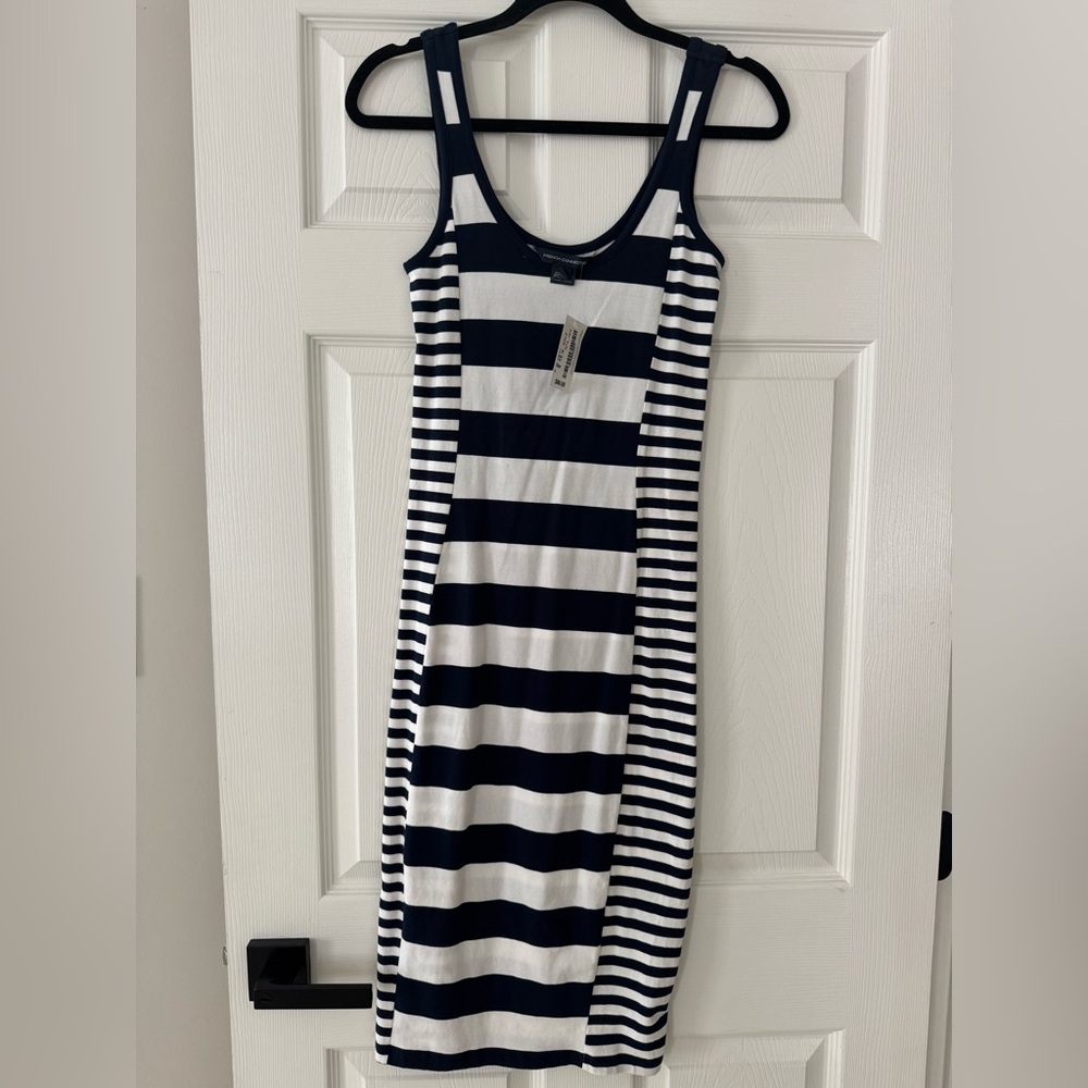 French Connection Navy and White Striped Midi Dress
